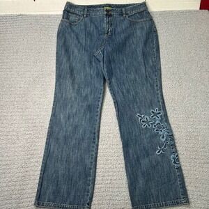 Sigrid Olsen Jeans Floral Embroidered 10P‎ Blue Coastal Grandma Y2K Boho Denim